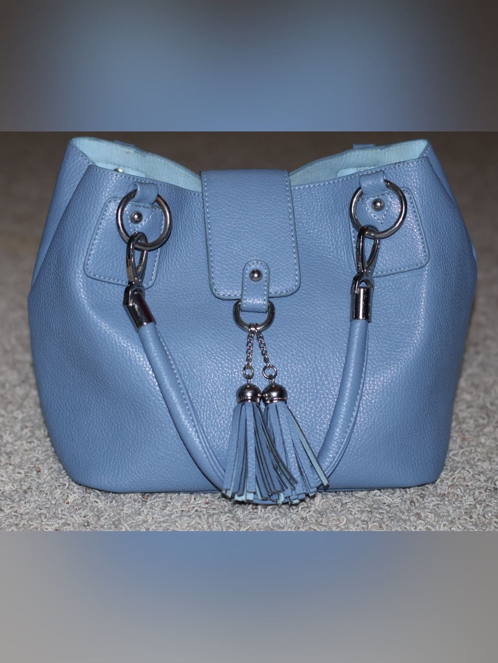 Light Blue Tassel Satchel Handbag - Women